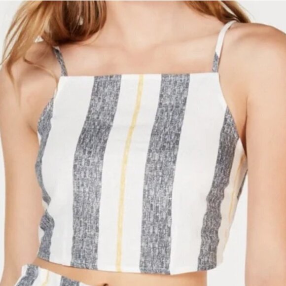 Gypsies & Moondust Smocked Linen Blend Striped Cropped Tank-Size L - Picture 1 of 7
